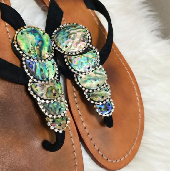 Mystique Iridescent Shell Beaded Thong Flat Sandal Women's Size 10 - Picture 3 of 6